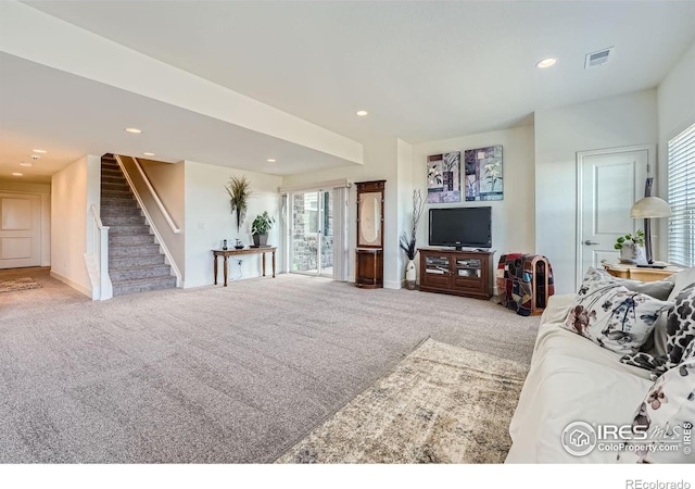 living room with carpet floors and a healthy amount of sunlight