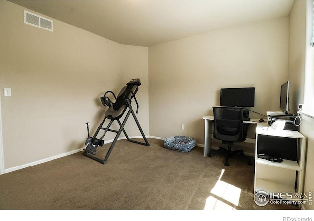 view of carpeted home office