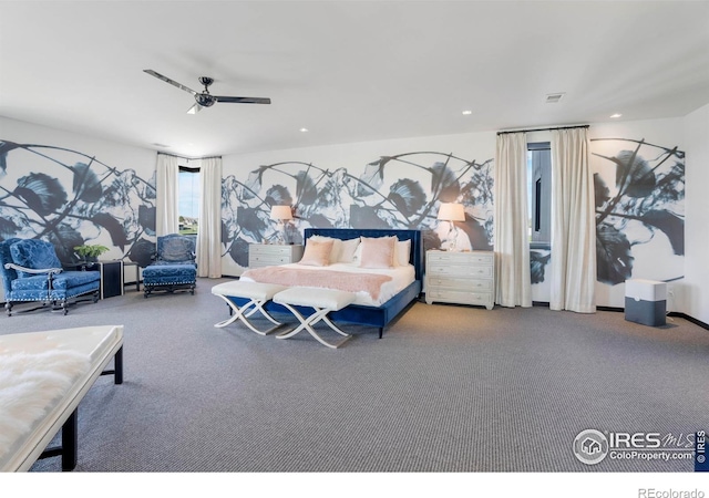 bedroom with carpet flooring and ceiling fan