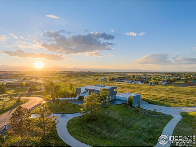 aerial view at dusk with a rural view