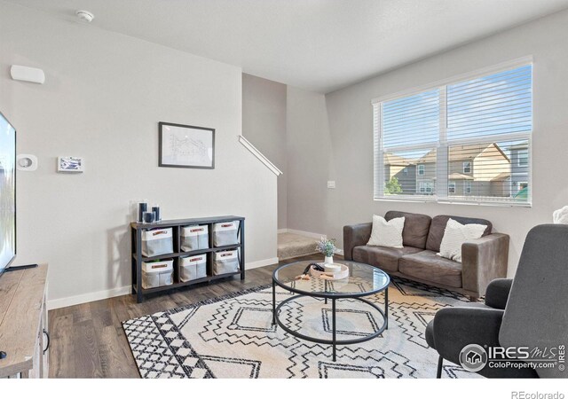 living room with hardwood / wood-style floors