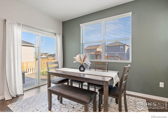 dining area with light hardwood / wood-style flooring