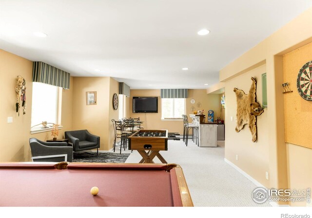 game room featuring carpet flooring and billiards