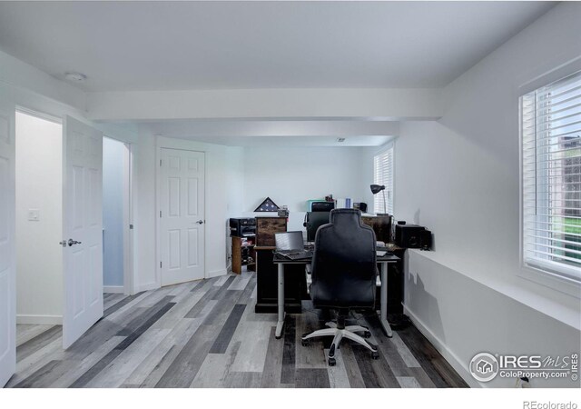 home office featuring hardwood / wood-style flooring and plenty of natural light