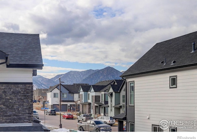 exterior space featuring a mountain view