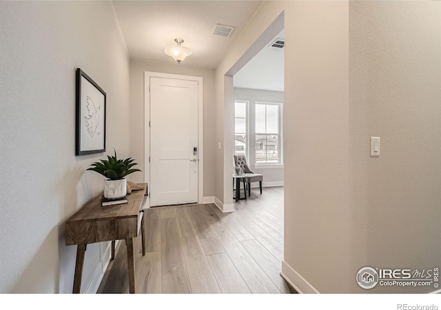 3140 Newfound Lake Rd, Berthoud, CO 80513 - foyer entrance featuring light wood-style flooring, baseboards, and visible vents