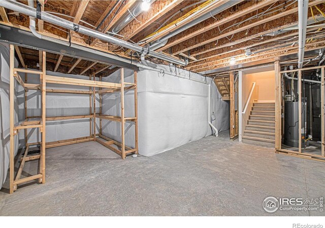 basement featuring water heater