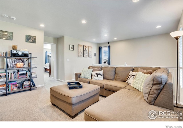 living room featuring light colored carpet