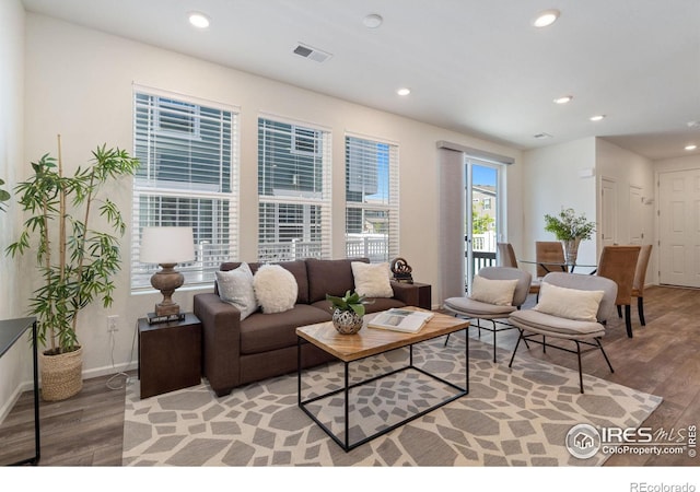 living room with hardwood / wood-style floors