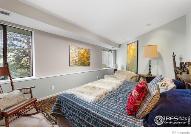 bedroom with lofted ceiling