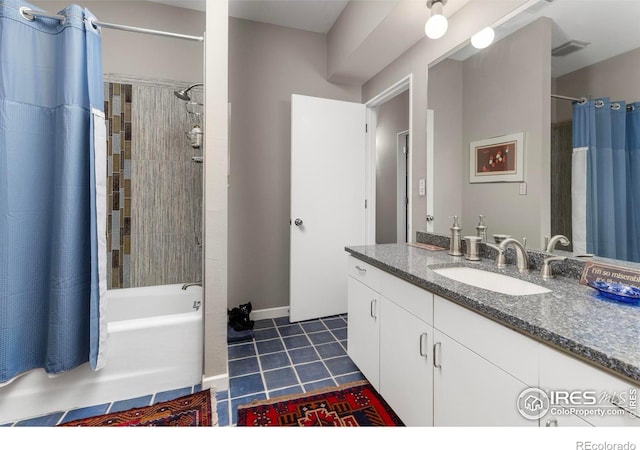 271 Anemone Dr, Boulder, CO 80302 - full bathroom featuring vanity, shower / tub combo, and tile patterned floors