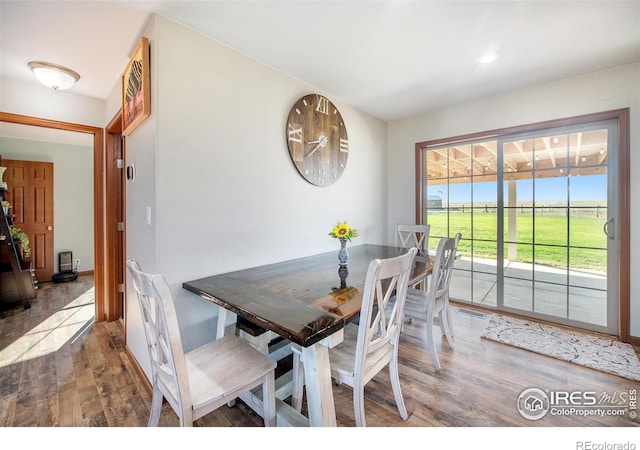 dining room with visible vents and wood finished floors