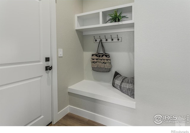 mudroom featuring wood-type flooring