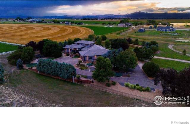 view of aerial view at dusk