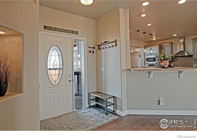 entrance foyer with dark hardwood / wood-style flooring