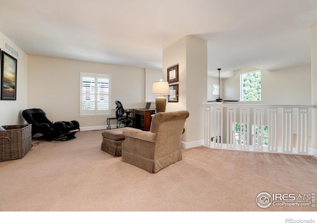 sitting room featuring carpet flooring and a wealth of natural light