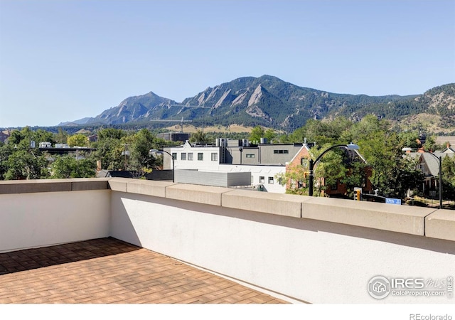 view of patio featuring a mountain view