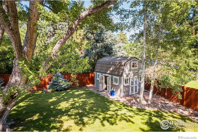 view of yard with a storage shed