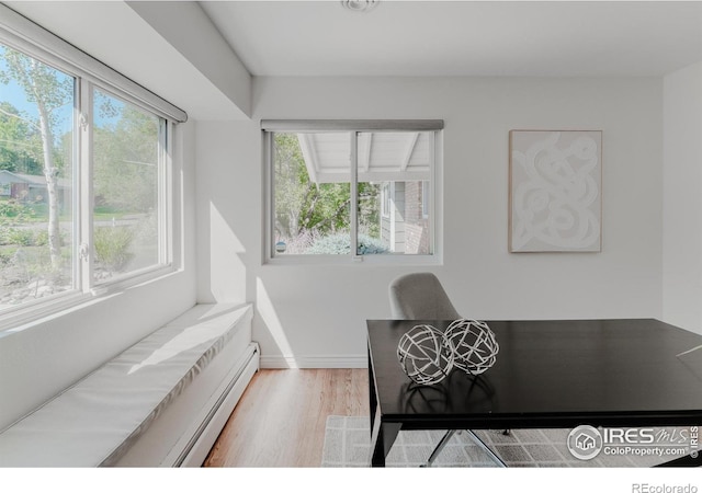 interior space featuring hardwood / wood-style floors and baseboard heating