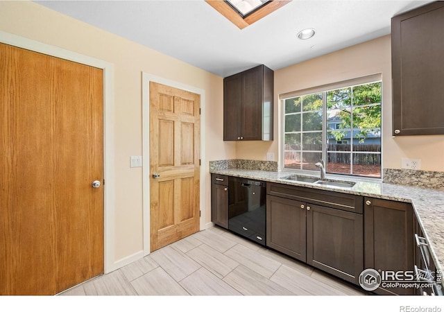 177 S Polk Ave, Louisville, CO 80027 - kitchen with a sink, dark brown cabinets, light stone counters, and dishwasher