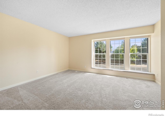 spare room featuring carpet floors and a textured ceiling