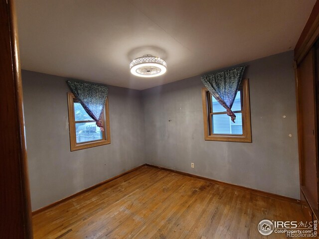 spare room with a wealth of natural light and wood-type flooring