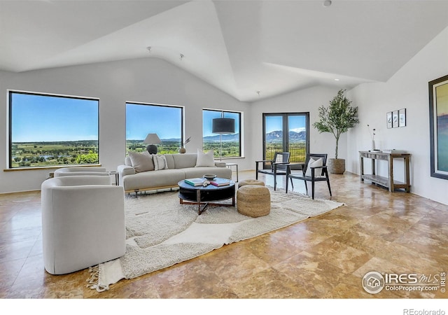 living room with lofted ceiling