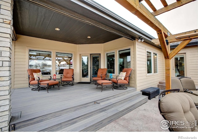 wooden terrace featuring a pergola