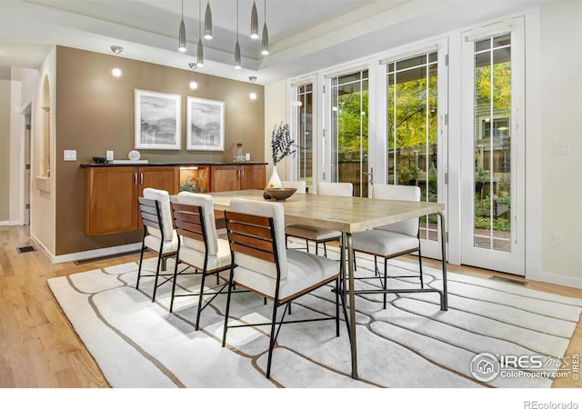 dining room with light wood-type flooring and a wealth of natural light