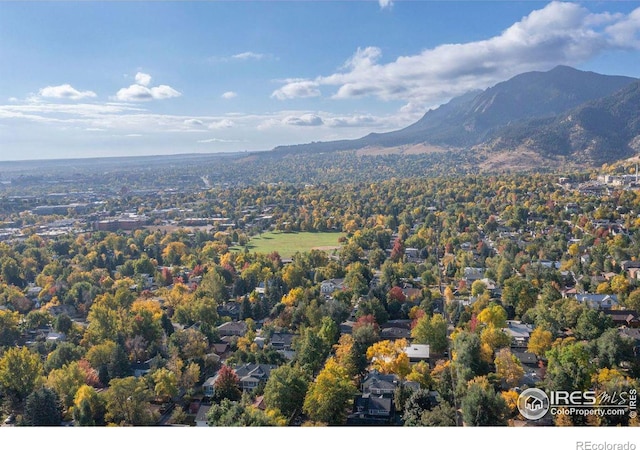 drone / aerial view featuring a mountain view