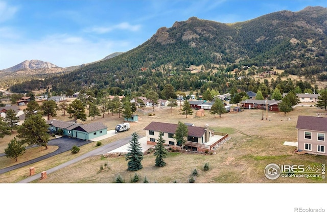 birds eye view of property featuring a mountain view