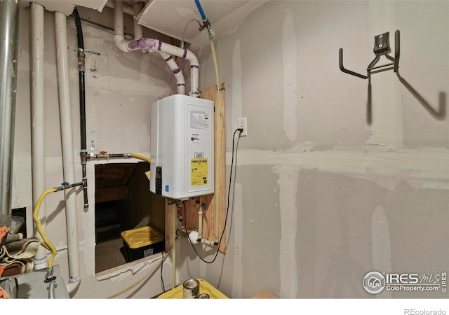 utility room with water heater