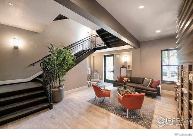 living room with light hardwood / wood-style floors