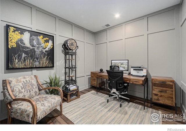 office space featuring wood-type flooring