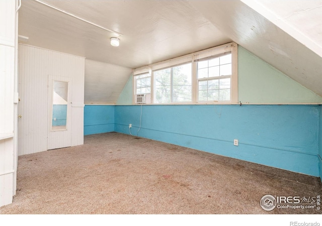 additional living space with lofted ceiling and carpet