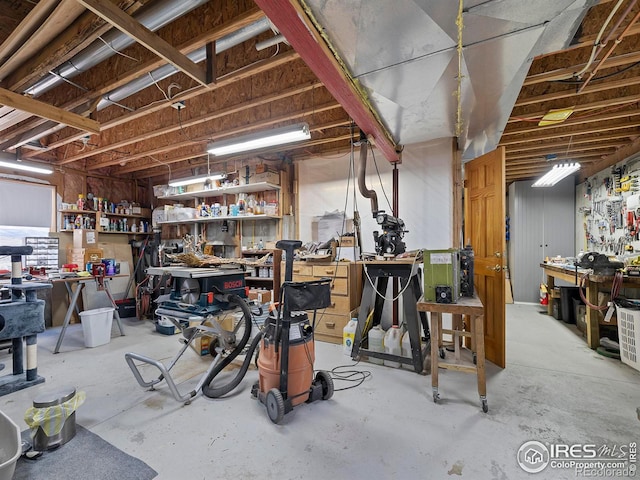 interior space featuring a workshop area