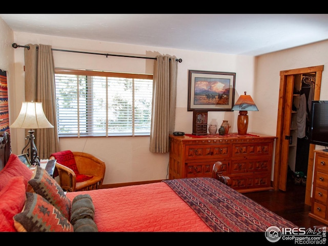 bedroom featuring dark hardwood / wood-style flooring