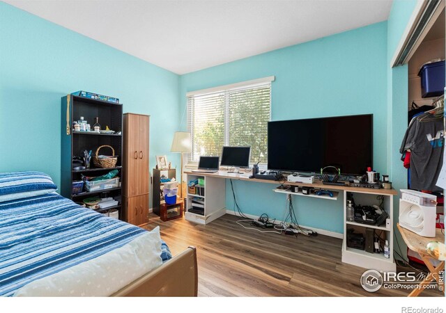 bedroom featuring hardwood / wood-style floors and a closet