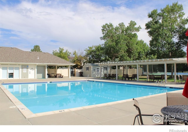 view of swimming pool featuring a patio