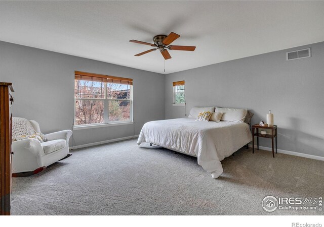 bedroom with carpet and ceiling fan