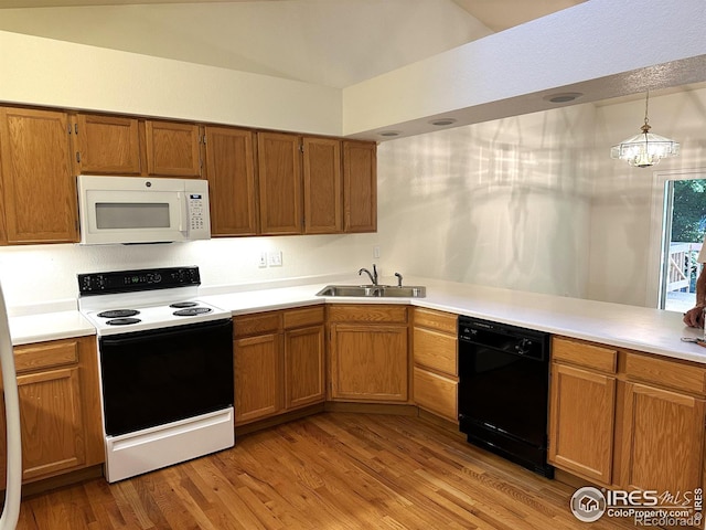 kitchen featuring light hardwood / wood-style floors, dishwasher, sink, and range with electric stovetop