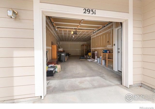 garage with a garage door opener