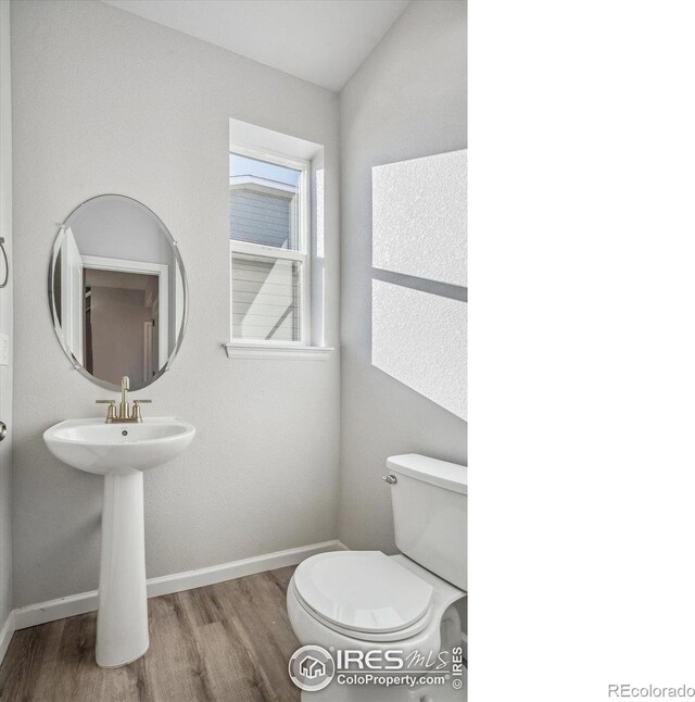 bathroom with hardwood / wood-style floors and toilet