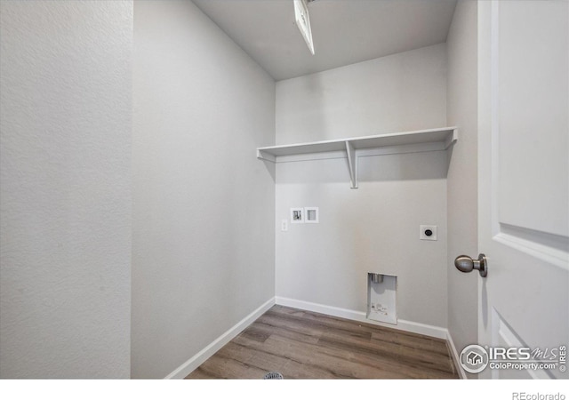 washroom with washer hookup, hardwood / wood-style flooring, and hookup for an electric dryer