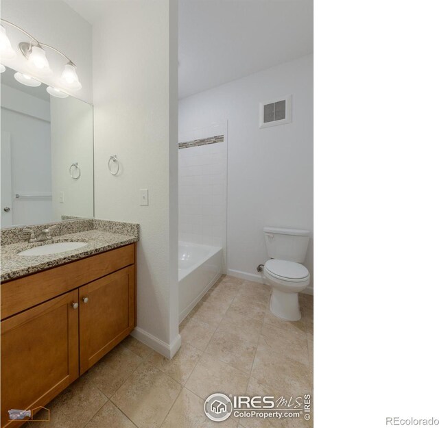 full bathroom featuring tile patterned flooring, shower / tub combination, vanity, and toilet