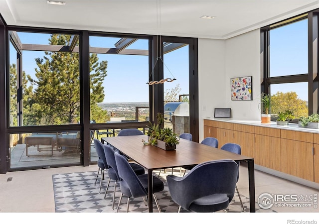 dining area featuring floor to ceiling windows