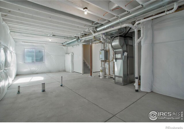 basement with heating unit