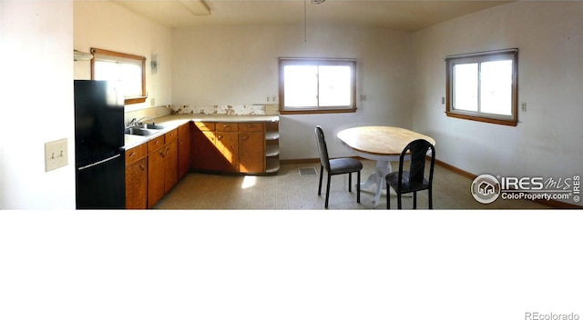 kitchen with black fridge and sink