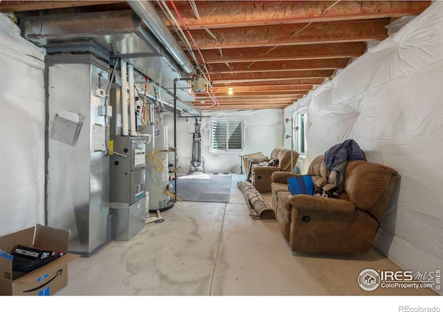 basement with gas water heater