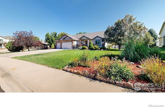 single story home with a front lawn and a garage